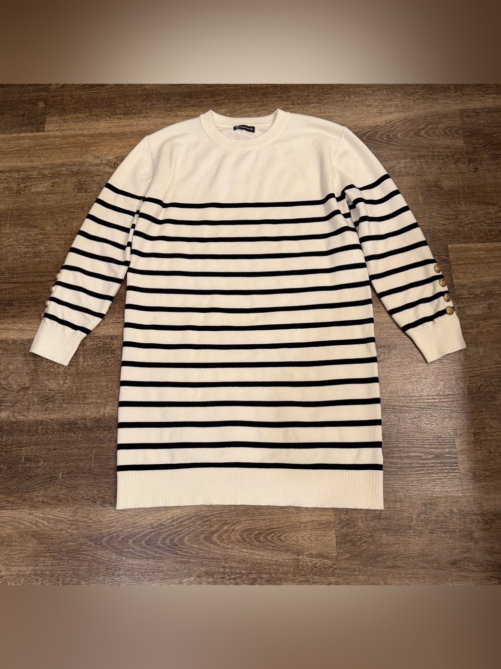 Long Sleeve Striped Dress - Cream and Black